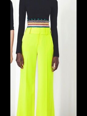 Alice + Olivia Paulette Wide-Leg High-Waist Neon Yellow Pants Size 4